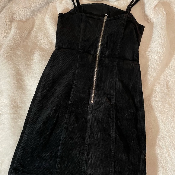 Black Corduroy Mini Dress with Straps - Picture 3 of 6